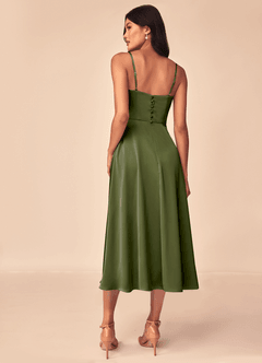 Azazie Dottie Robes de demoiselle d'honneur Robe Trapèze en Satin extensible Olive image2