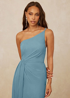Christian Siriano Bridal for Azazie 1003 Bridesmaid Dresses Moody Blue Sheath One Shoulder Chiffon Dress image4