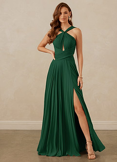 Christian Siriano Bridal for Azazie 1009 Bridesmaid Dresses Dark Green A-Line Pleated Chiffon Dress image2