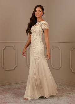 Azazie Laurie Mother of the Bride Dresses Champagne Mermaid Scoop Sequins Tulle Dress image3