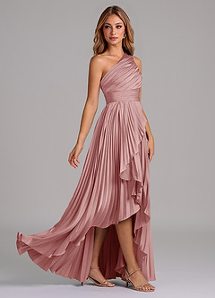 Azazie Lyrica Bridesmaid Dresses Dusty Rose A-Line One Shoulder Stretch Satin Dress image2