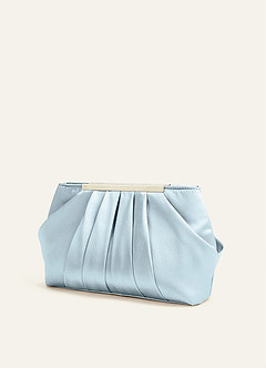 front Matching Color Metallic Satin Pleated Clutch