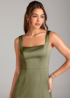 Azazie Flori Bridesmaid Dresses Pistachio Sheath Side Slit Stretch Satin Dress image5