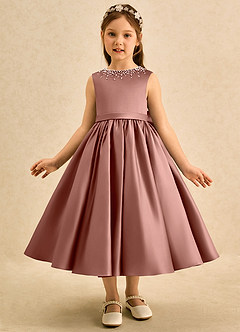 Azazie Doodle Robe Demoiselle D'honneur Fillette Robe Princesse en Mat Satiné Arc Rose De Cèdre image1