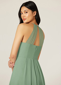 Azazie Sarah Final Sale Matcha Empire Pleated Chiffon Dress image7