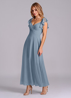 Azazie Leilani Bridesmaid Dresses Dusty Blue A-Line Ruched Chiffon Dress image4