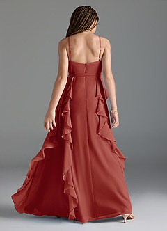 Azazie Peyton Junior Terracotta A-Line V-Neck Cascading Ruffles Chiffon Dress image5