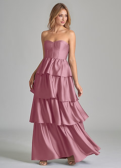 Azazie Faye Vestidos de madrinha de casamento Vestido Vintage Malva de Cetim elástico de Linha A com Ruched image6