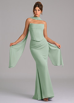 Azazie Sorrel Prova i vestiti a casa Abito Sirena in Chiffon Corsetto Agave image1
