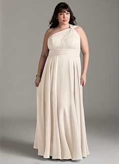 Azazie Charlize Bridesmaid Dresses White Alabaster A-Line One Shoulder Chiffon Dress image1