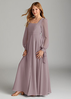 Azazie Leonia Junior A-Linie mit Taschen Chiffon Kleid Dämmerung image4