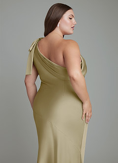 Azazie Yuanna Bridesmaid Dresses Moss Green Mermaid One Shoulder Stretch Satin Dress image14