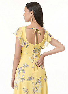 Azazie Bondi Robes de demoiselle d'honneur Robe Trapèze en Mousseline de soie Volant Sorbet Au Citron,Fleurs Du Nouvel An image3