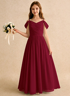 Azazie Chelo Girls Formal Abiti da Ragazza di Fiori Abito A-Line in Chiffon Plissettato Borgogna image3