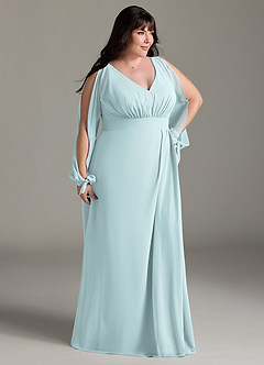 Azazie Matilda Bridesmaid Dresses Mist A-Line Long Sleeve Chiffon Dress image12