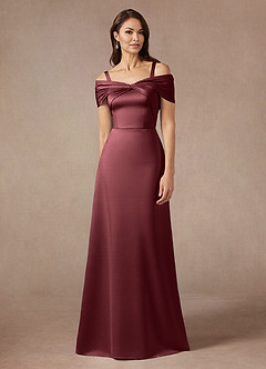 Azazie Amelia Mother of the Bride Dresses Merlot A-Line Off the Shoulder Stretch Satin Dress image5