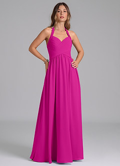 Azazie Darlyn Bridesmaid Dresses Fuchsia A-Line Pleated Chiffon Dress image4