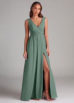 Azazie Tanicia Bridesmaid Dresses Eucalyptus A-Line Pleated Chiffon Dress image4