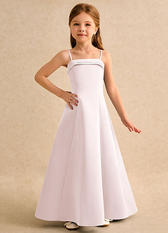 Azazie Izel Girls Formal Flower Girl Dresses Ivory Blushing Pink A-Line Pleated Matte Satin Dress image5