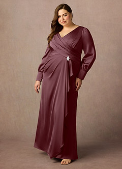 Azazie Petrina Mother of the Bride Dresses Sangria Mermaid Pleated Stretch Satin Dress image3