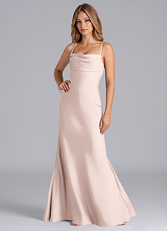 Azazie Seema Bridesmaid Dresses Blushing Pink Mermaid Corset Stretch Satin Dress image5