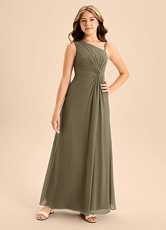 Azazie Brooke Junior Willow Green A-Line Side Slit Chiffon Dress image4