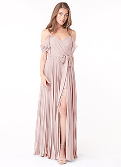 Azazie Lyney Bridesmaid Dresses Blushing Pink A-Line Off the Shoulder Chiffon Dress image1