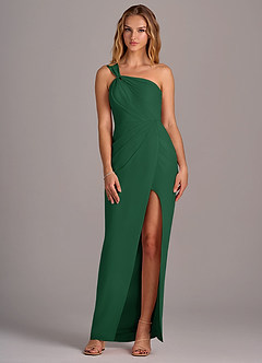Azazie Tatianna Jurken voor bruidsmeisjes Jurk van Chiffon met Kolom One-Shoulder Donkergroen image3