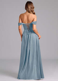Azazie Hattie Robes de demoiselle d'honneur Robe Trapèze en velours Rayé Bleu Poussiéreux image6