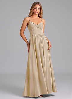 Azazie Zeya Bridesmaid Dresses Champagne A-Line Pleated Velvet Dress image3