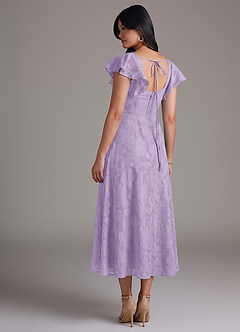 Azazie Bondi Bridesmaid Dresses Lilac A-Line Ruched Floral Burnout Dress image6