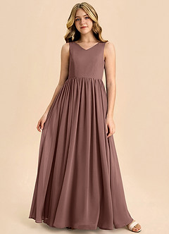 Azazie Hathaway Junior Espresso A-Line Bow Chiffon Dress image3