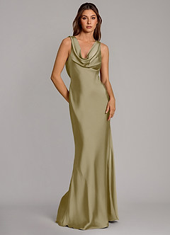 Azazie Cheryl Bridesmaid Dresses Moss Green Mermaid Stretch Satin Dress image1
