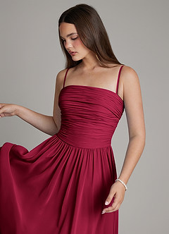 Azazie Andreina Vestidos de damas de honor Vestido Borgoña de Gasa de Línea A con Plisado image2