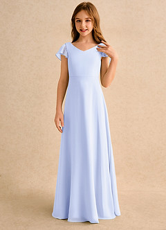 Azazie Nari Girls Formal Flower Girl Dresses Lavender A-Line with Sleeves Chiffon Dress image5