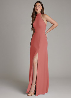 Azazie Myra Brautjungfernkleider Eine Linie Hoher Kragen Chiffon Kleid Antike Rose image6
