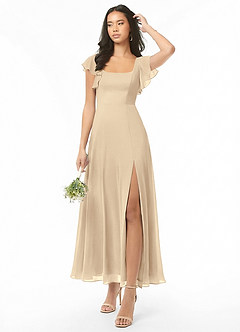 Azazie Bondi Brautjungfernkleider A-Linie Gestreift Chiffon Kleid Champagner image1