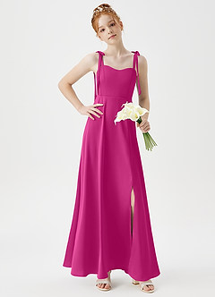 Azazie Rosey Junior A-Linie Herzausschnitt Stretch-Satin Kleid Fuchsia image3
