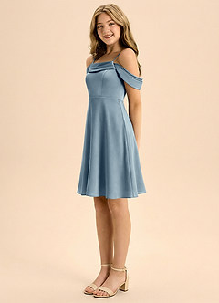 Azazie Anselie Junior Linia A Pofałdowany Satyna elastyczna Mini Młodsza druhna Sukienka image4