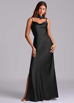 Azazie Yazmine Final Sale Black Mermaid Pleated Stretch Satin Dress image4