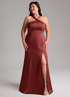 Azazie Rue Bridesmaid Dresses Terracotta Mermaid Pleated Stretch Satin Dress image10