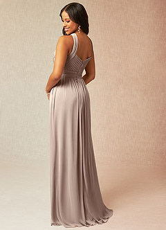 Azazie Hillian Bridesmaid Dresses Taupe A-Line Halter Pleated Mesh Dress image4