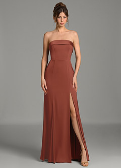 Azazie Helena Robes de demoiselle d'honneur Robe Sirène en Satin extensible Bustier Auburn image5