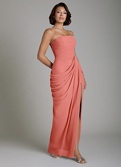 Azazie Nyra Bridesmaid Dresses Salmon Pink Sheath Corset Chiffon Dress image7