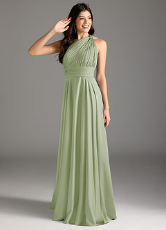 Azazie Charlize Bridesmaid Dresses Dusty Sage A-Line One Shoulder Stretch Satin Dress image1