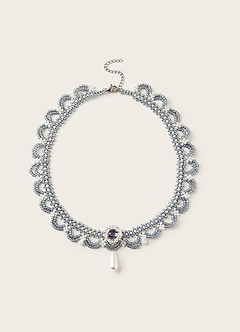 front Something Blue Beaded Lace Necklace
