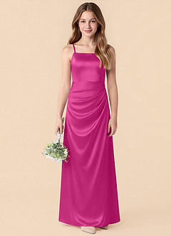 Azazie Renna Junior Robe Sirène en Satin extensible Plissée Fuchsia image1
