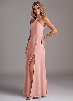 Azazie Bailey Bridesmaid Dresses Rosette A-Line Halter Side Slit Chiffon Dress image3