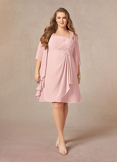 Azazie Olivia Mère de la mariée Robes Robe Trapèze en Mousseline de soie Encolure carrée plissée Rose Poudré image7