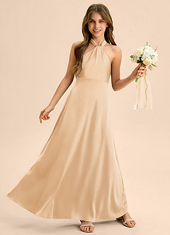 Azazie Beah Junior Robe Trapèze en Satin extensible Plissée Or image5